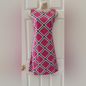 Mahi Gold 🌴Blue and Pink Geometric Print Sheath Ryder Dress Size Large *EUC*